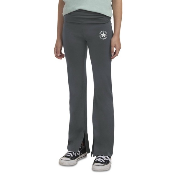 XS Converse Girls’ Fold Over Flare Leggings Grey - Picture 1 of 6